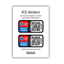 Load image into Gallery viewer, Klistermärken med In Case of Emergency (ICE) information (2 st)